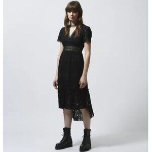 BNWOT The Kooples Black Sheer Lace Midi Dress, Size FR1/S